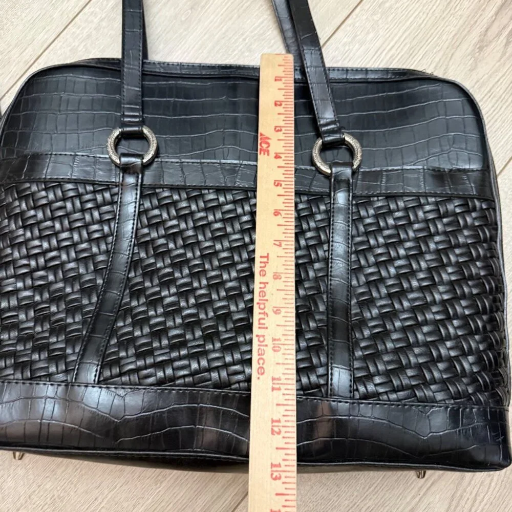Coldwater Creek Women's Tote Handbag Black Woven Leather Hampton Computer Bag